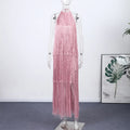 Robe de soirée pour femme, licou sans manches, dos nu, à pampilles, unie, longue, pour les vacances, élégante, d'été