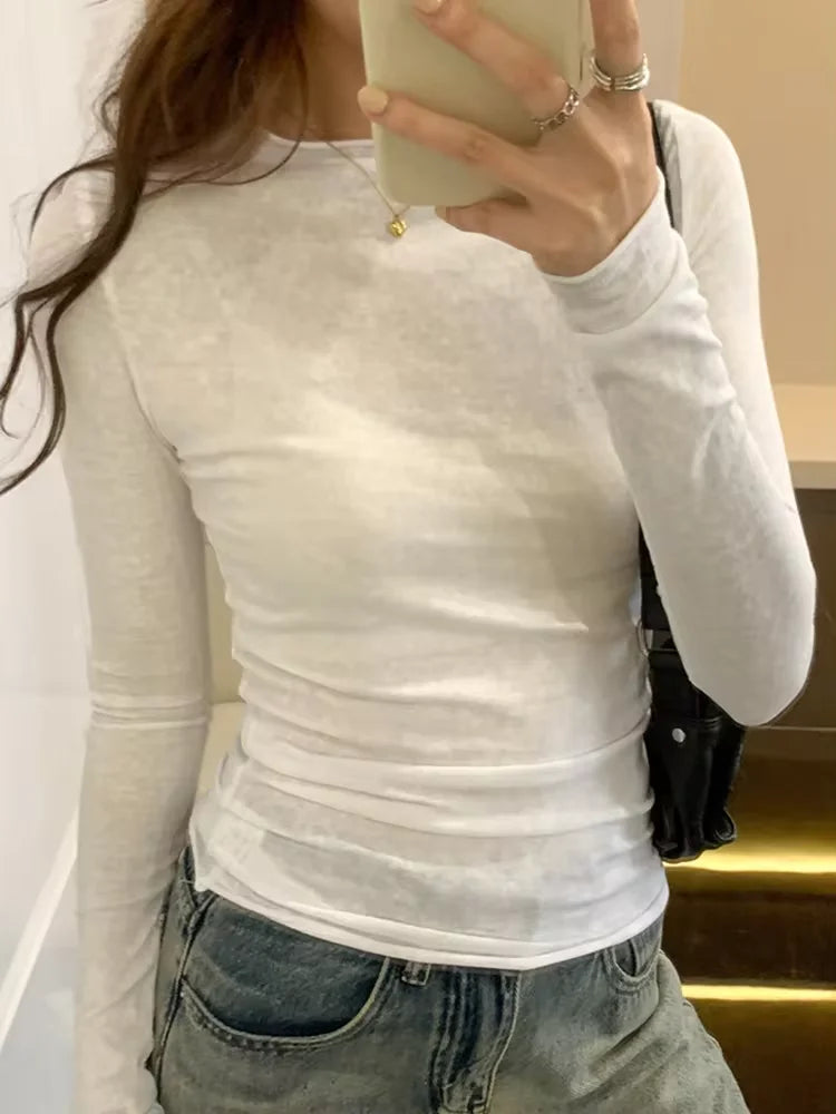 Women's Slim Fit Long Sleeve O - Neck Casual Tee