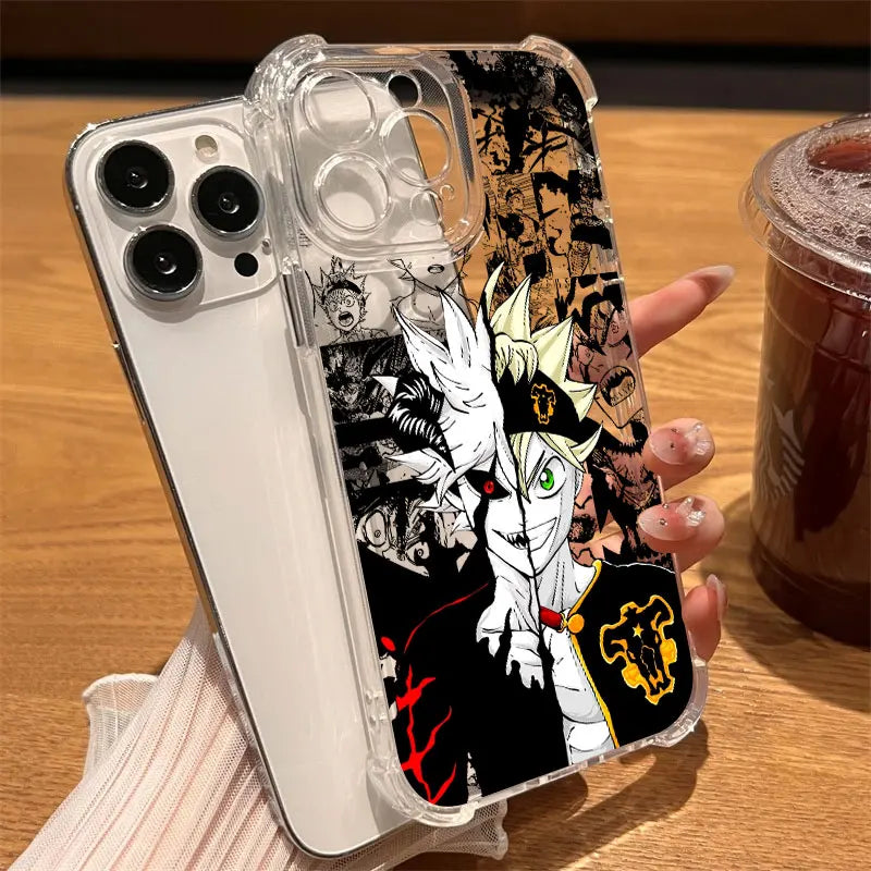Blacks Anime Clovers Phone Case Clear For iPhone