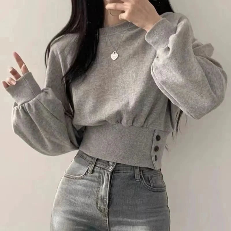 Pull court à manches lanternes pour femme