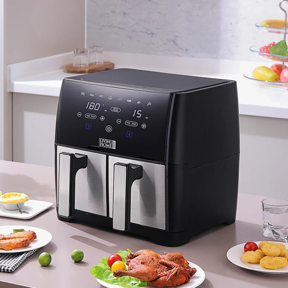 Friteuse à air double panier KOMORE 8L 1700W avec écran tactile, température réglable de 80°C à 200°C, minuterie de 30 min et arrêt automatique