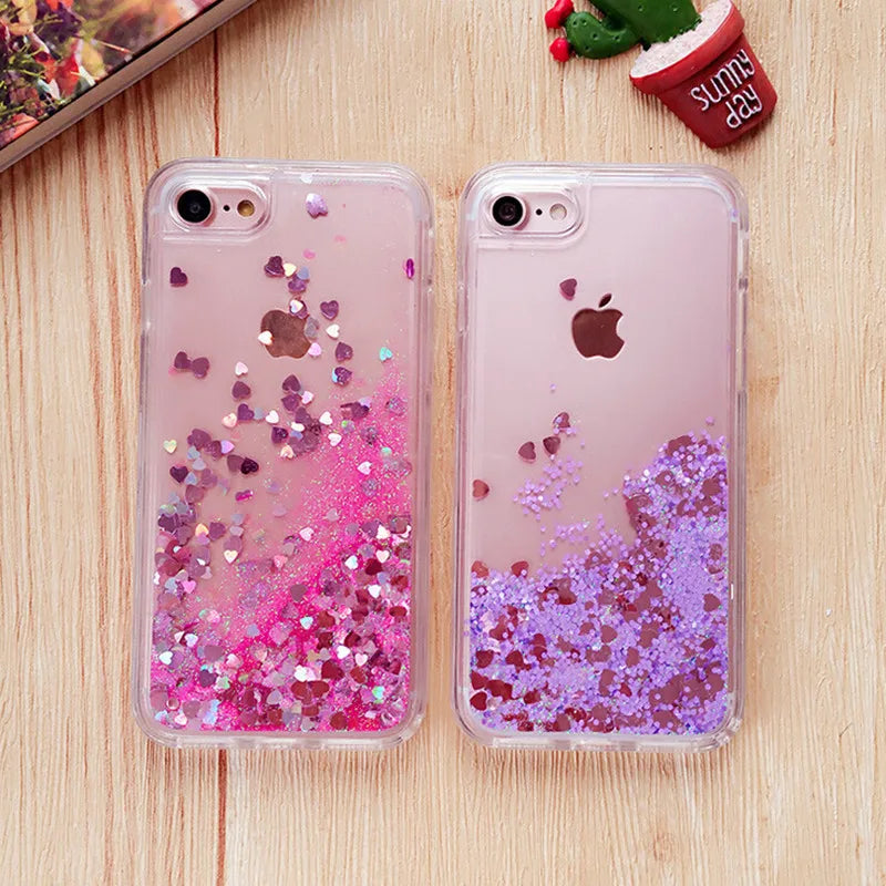 Love Heart Stars Glitter Phone Case For iPhone 15