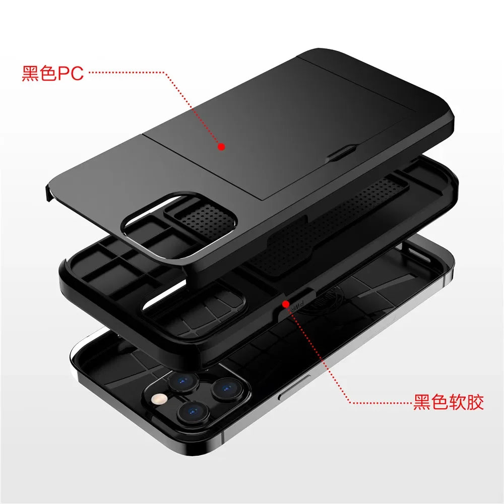 for iPhone 16 Pro Max 15 Case Slide Armor Wallet