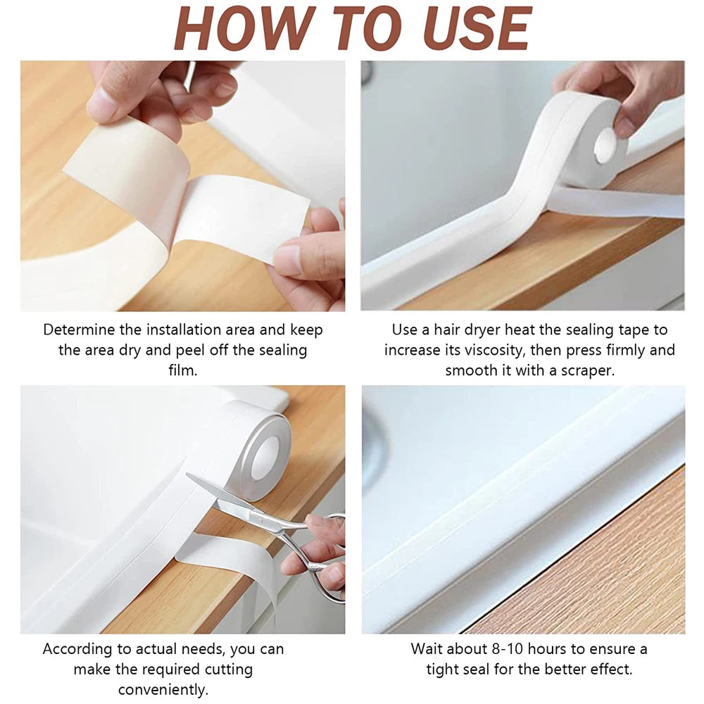 3.2M Bath Caulk Tape Self Adhesive PVC Oil - Proof