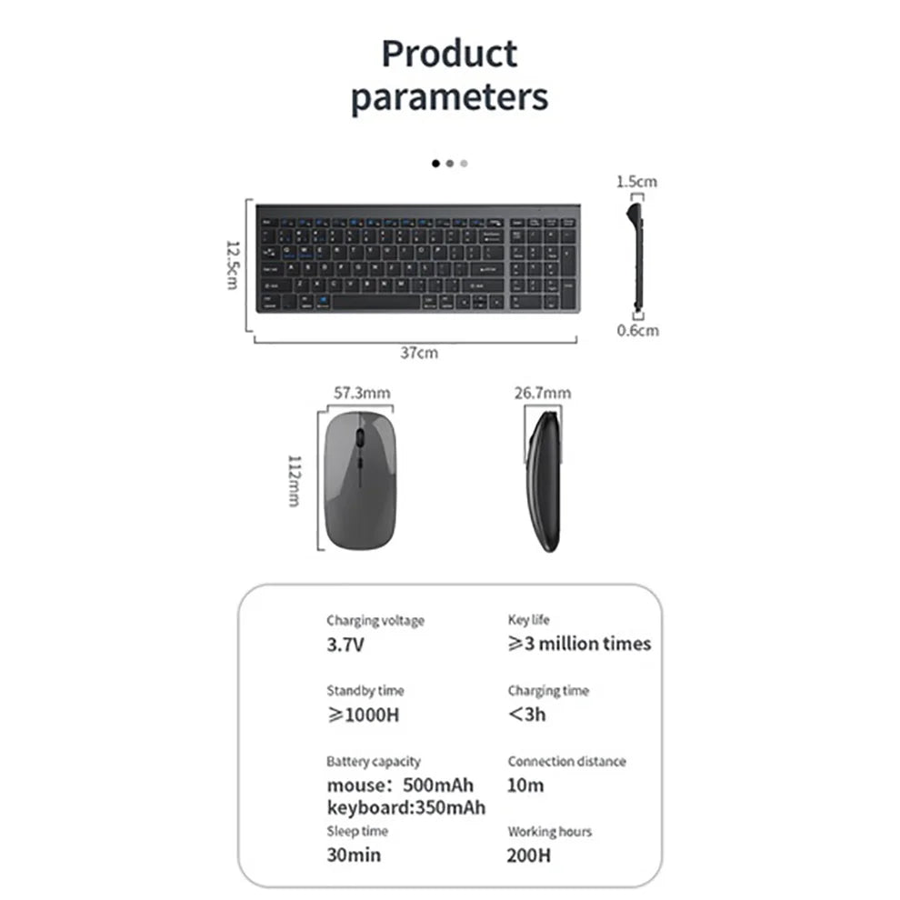 Slim Rechargeable Bluetooth Keyboard and Mouse Set for