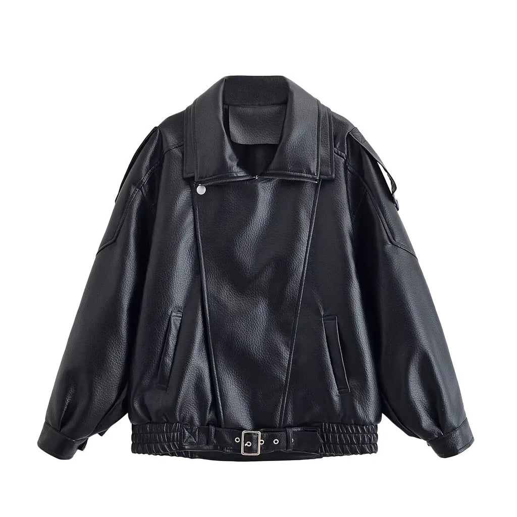 Women's Faux Leather Zip Jacket Streetwear Coat