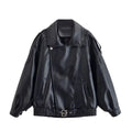 Women's Faux Leather Zip Jacket Streetwear Coat