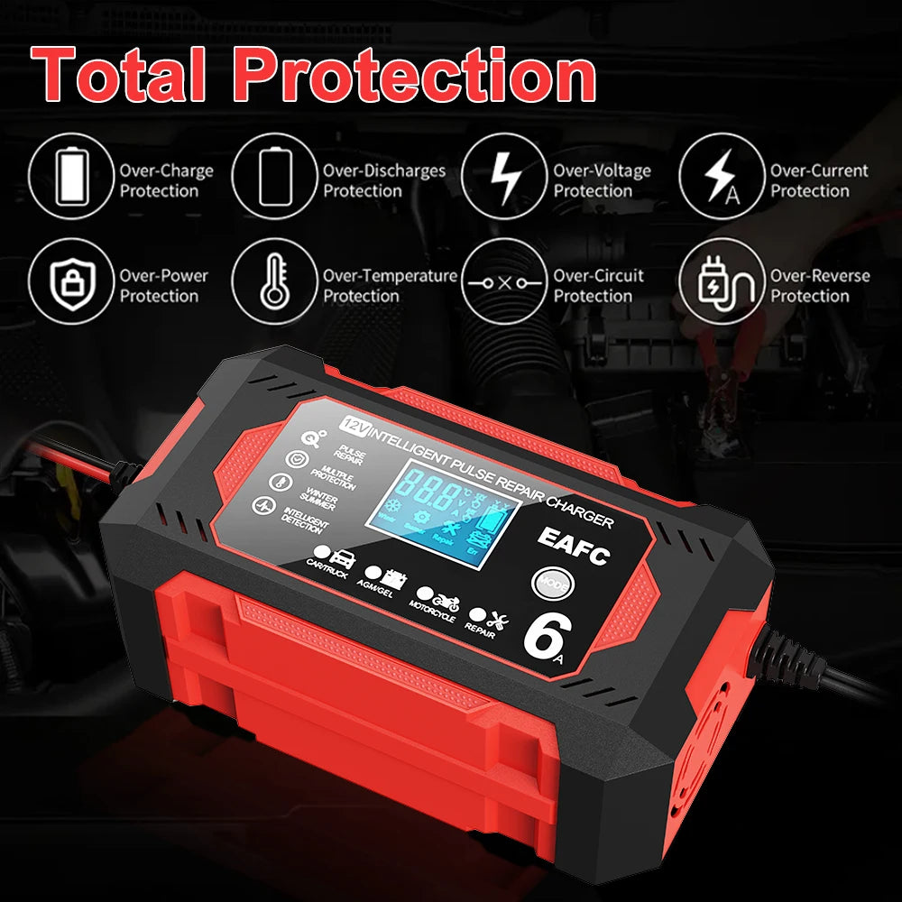 EAFC 12V 6A Large Screen Car Battery Charger