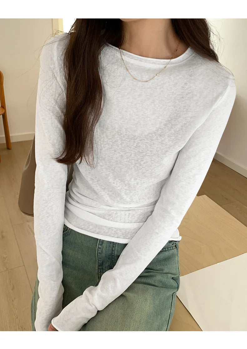 Women's Slim Fit Long Sleeve O - Neck Casual Tee
