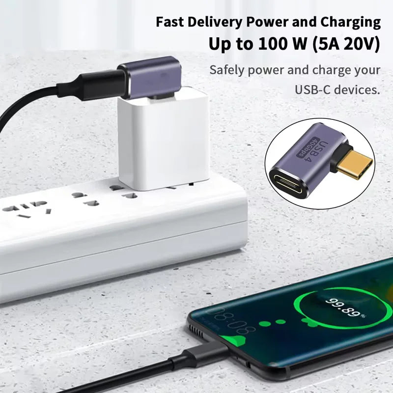 Adaptateur USB4.0 40 Gbit/s OTG Type C coudé à 90 degrés 100W