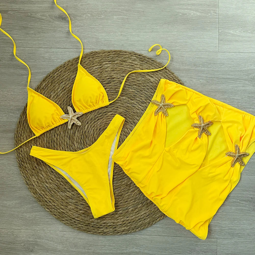 Sexy Starfish 3 Pieces Bikinis Swimsuit For Women
