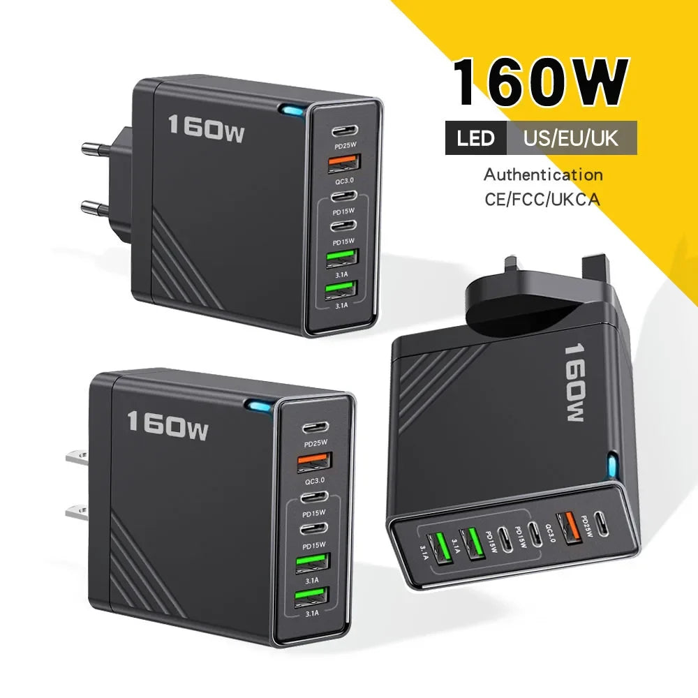 160W Multi - Port USB - C Fast Charger Adapter