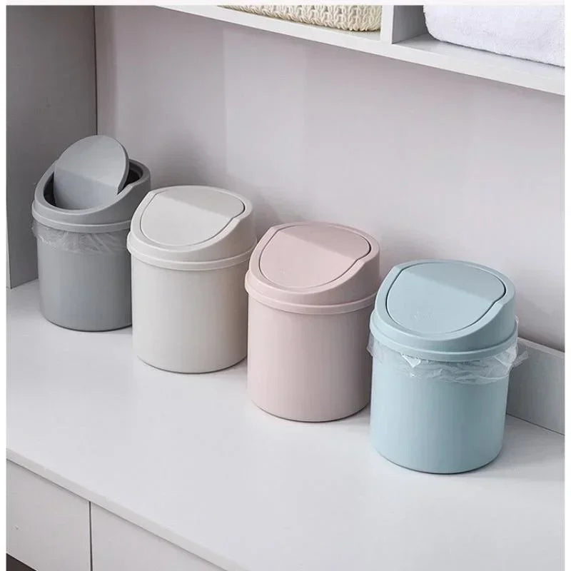 Mini Desktop Bin Small Trash Can Tube with Cover