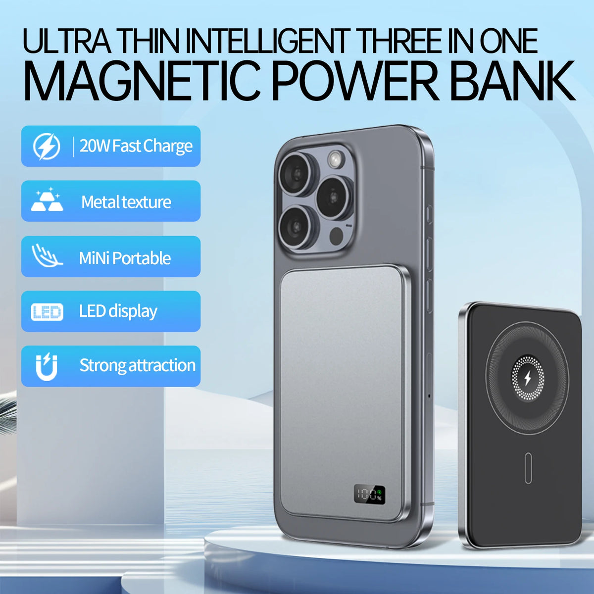 Nouvelle batterie externe magnétique ultra-fine en alliage