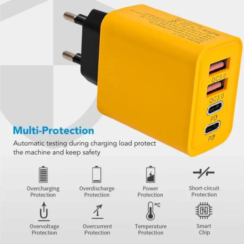 120W Fast Charging 4 Ports Mobile Phone Charger QC3.0