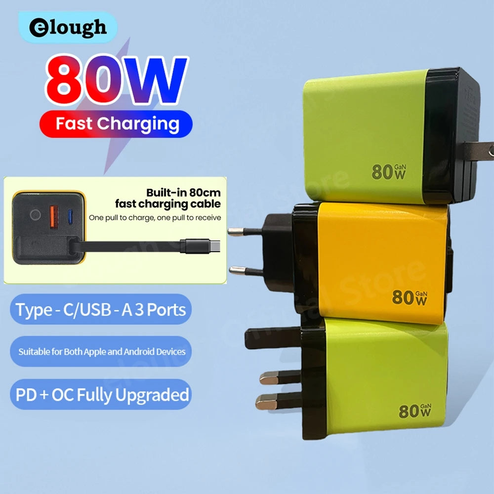 Elough 80W USB Type C Charger with Retractable
