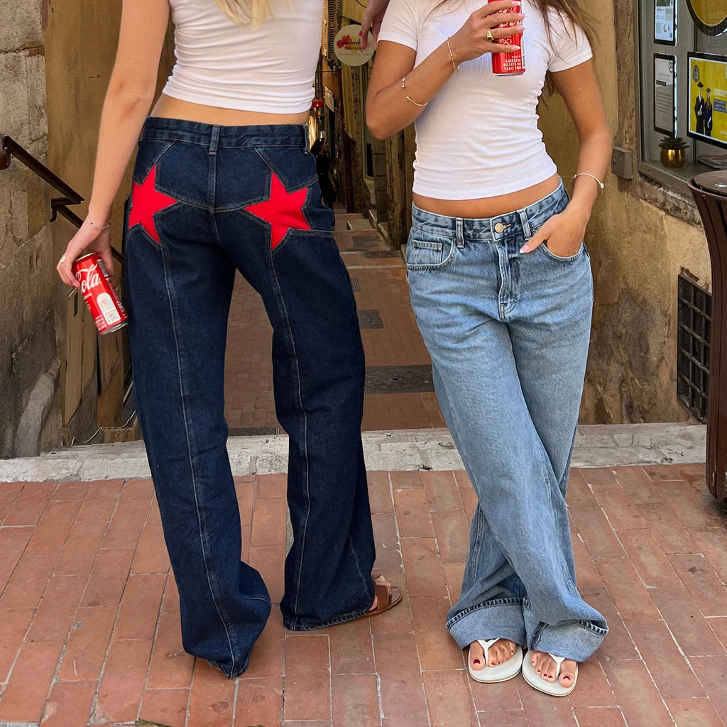 Women's Y2K Vintage Jeans Aesthetic Star Pattern Print