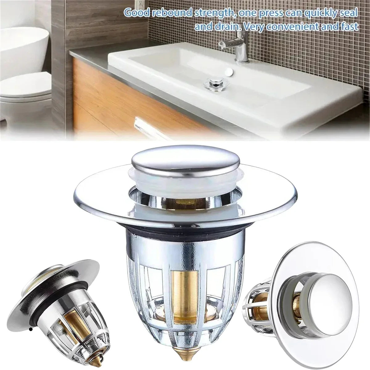 Universal Rebound Drain Plug Filter Basin Pop - up