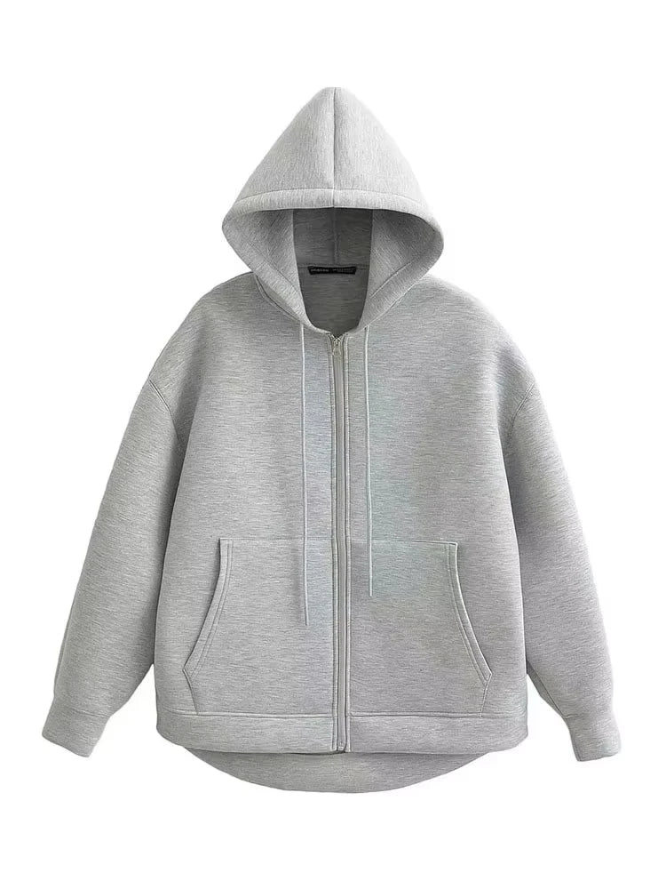 Manteau oversize à capuche zippé pour femme