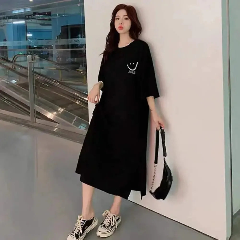 Women's Summer Loose T - shirt Dress Mid