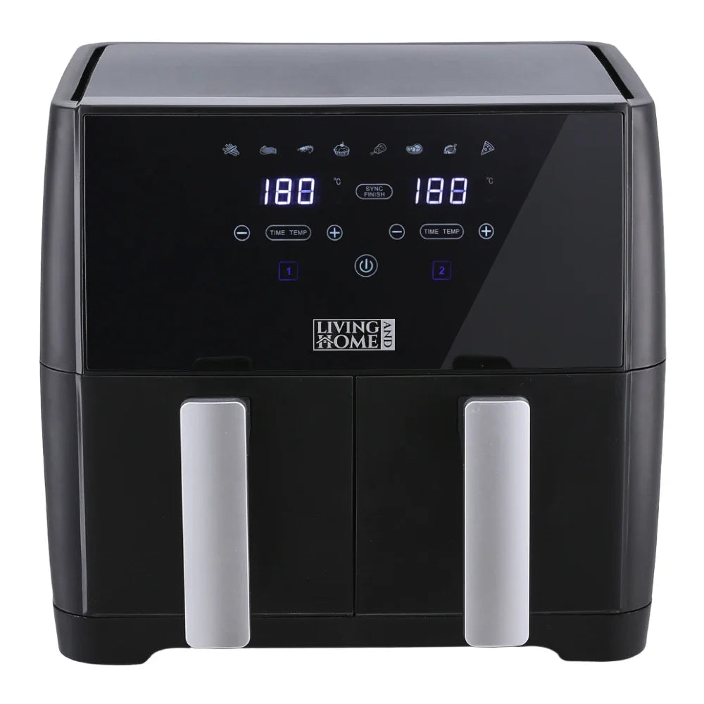 Friteuse à air double panier KOMORE 8L 1700W avec écran tactile, température réglable de 80°C à 200°C, minuterie de 30 min et arrêt automatique