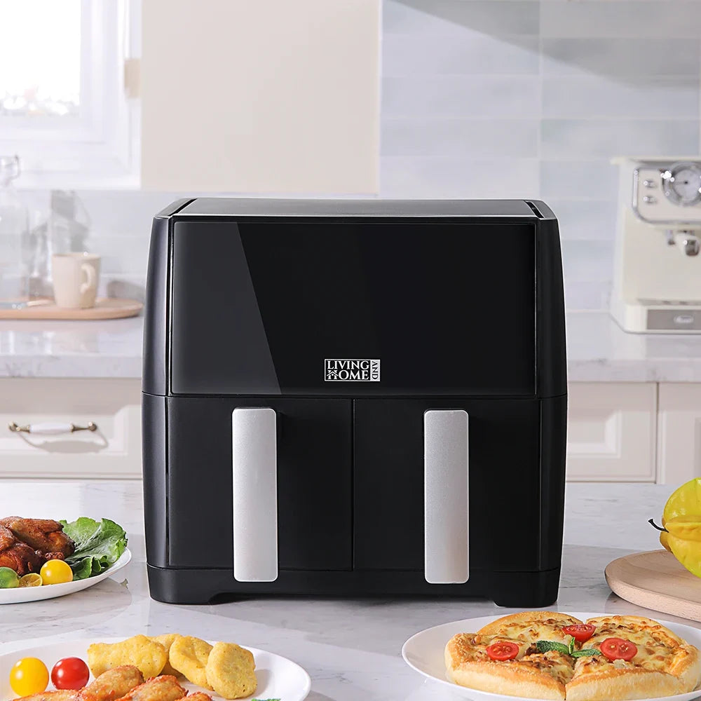 Friteuse à air double panier KOMORE 8L 1700W avec écran tactile, température réglable de 80°C à 200°C, minuterie de 30 min et arrêt automatique