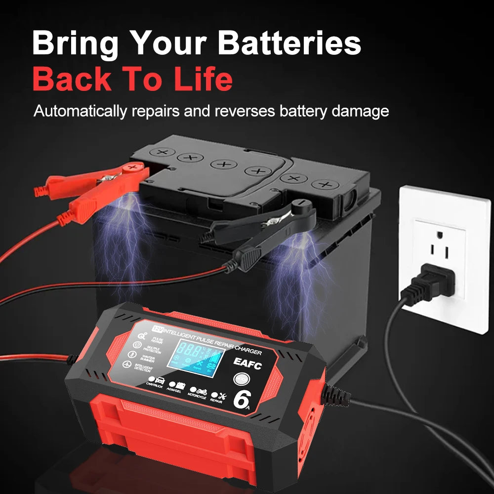 EAFC 12V 6A Large Screen Car Battery Charger