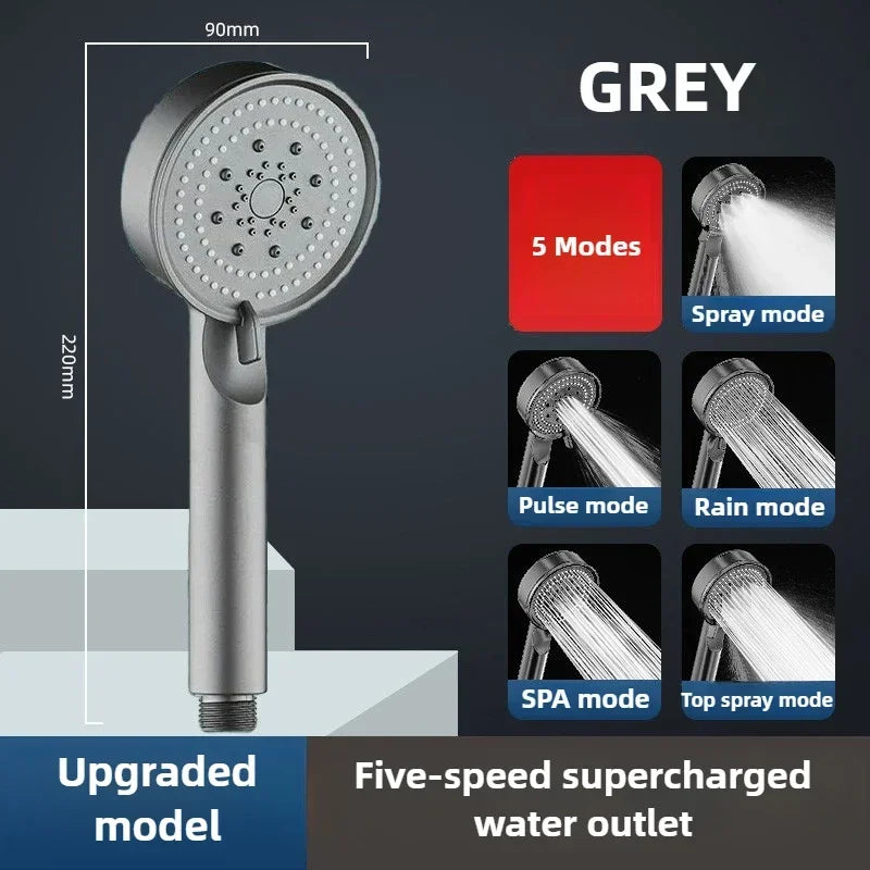 Black 5 Modes Shower Head Adjustable High