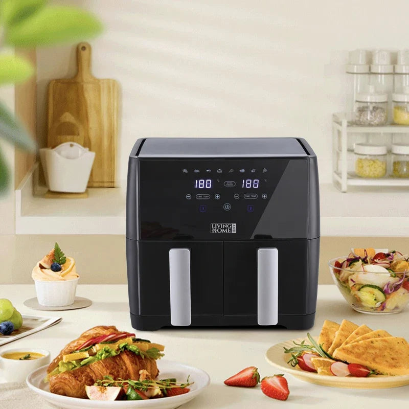 Friteuse à air double panier KOMORE 8L 1700W avec écran tactile, température réglable de 80°C à 200°C, minuterie de 30 min et arrêt automatique