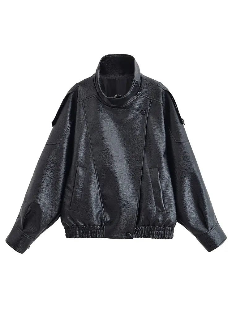 Women's Faux Leather Zip Jacket Streetwear Coat