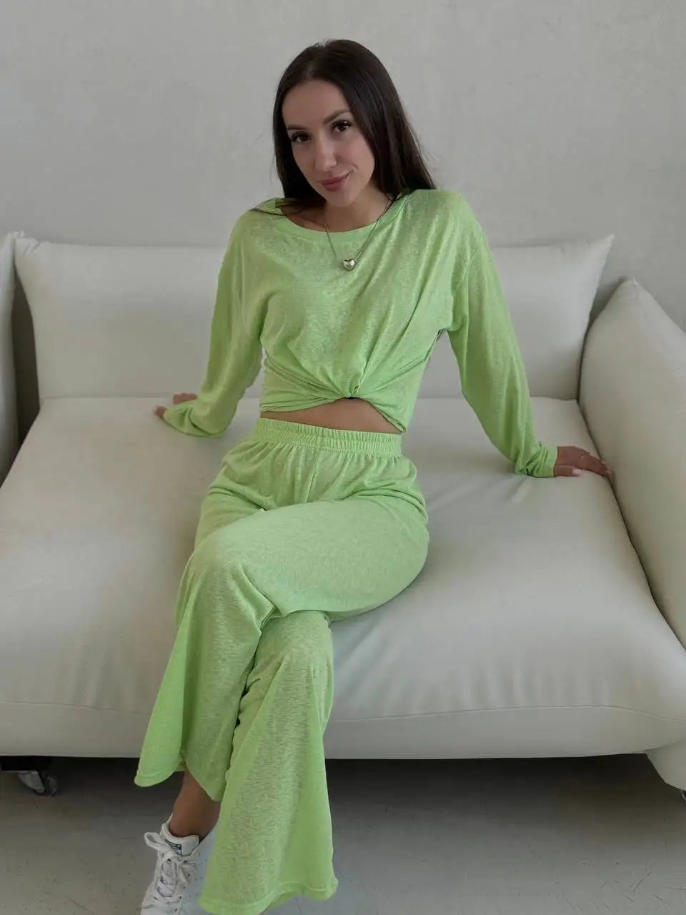 Women's Long Sleeve Loose Knitted Soft T - Shirt Top