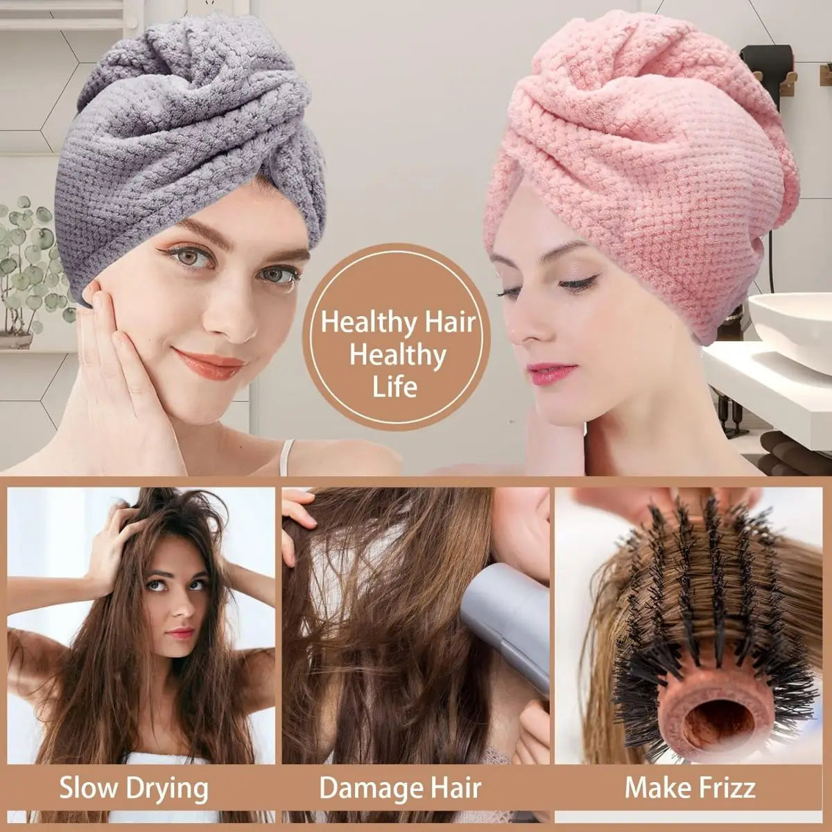 Solid Color Hair Towel Textured Dry Hair Cap 9.8'
