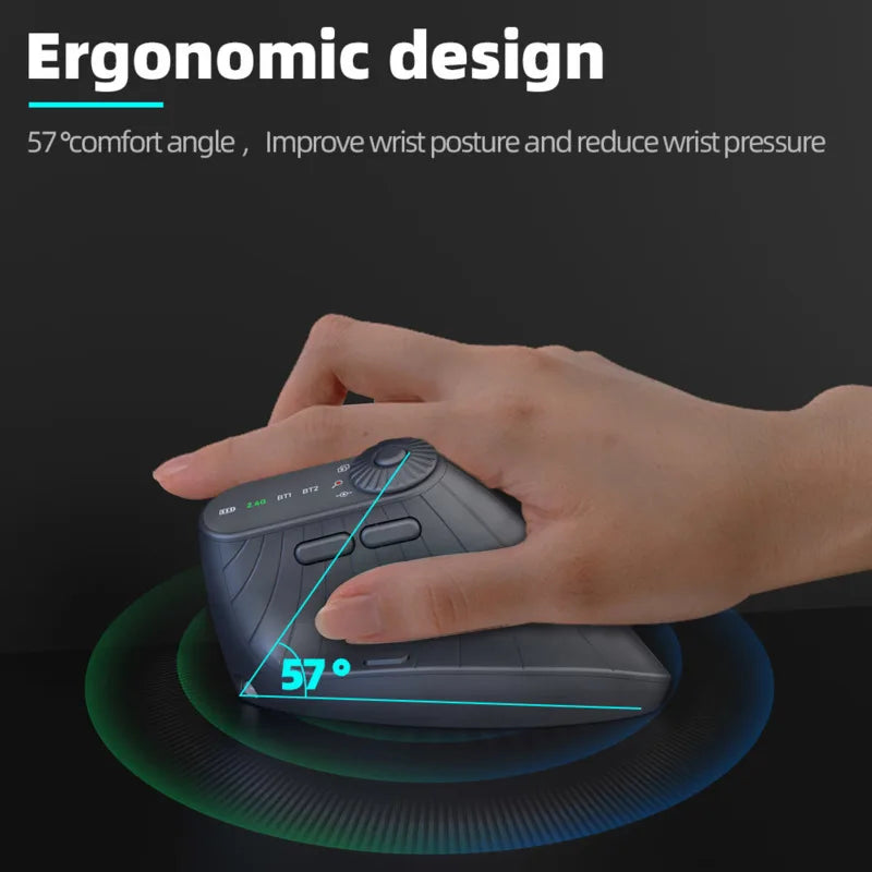 Souris ergonomique verticale multi-appareils avec bouton de réglage des fonctions, souris sans fil Bluetooth 2.4G rechargeable pour PC et tablette