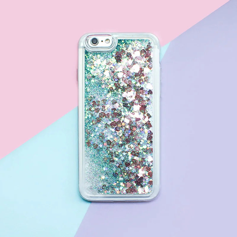 Love Heart Stars Glitter Phone Case For iPhone 15