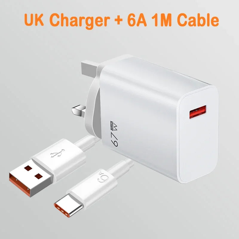6A USB C Charging Cable with 67W Charger Wall