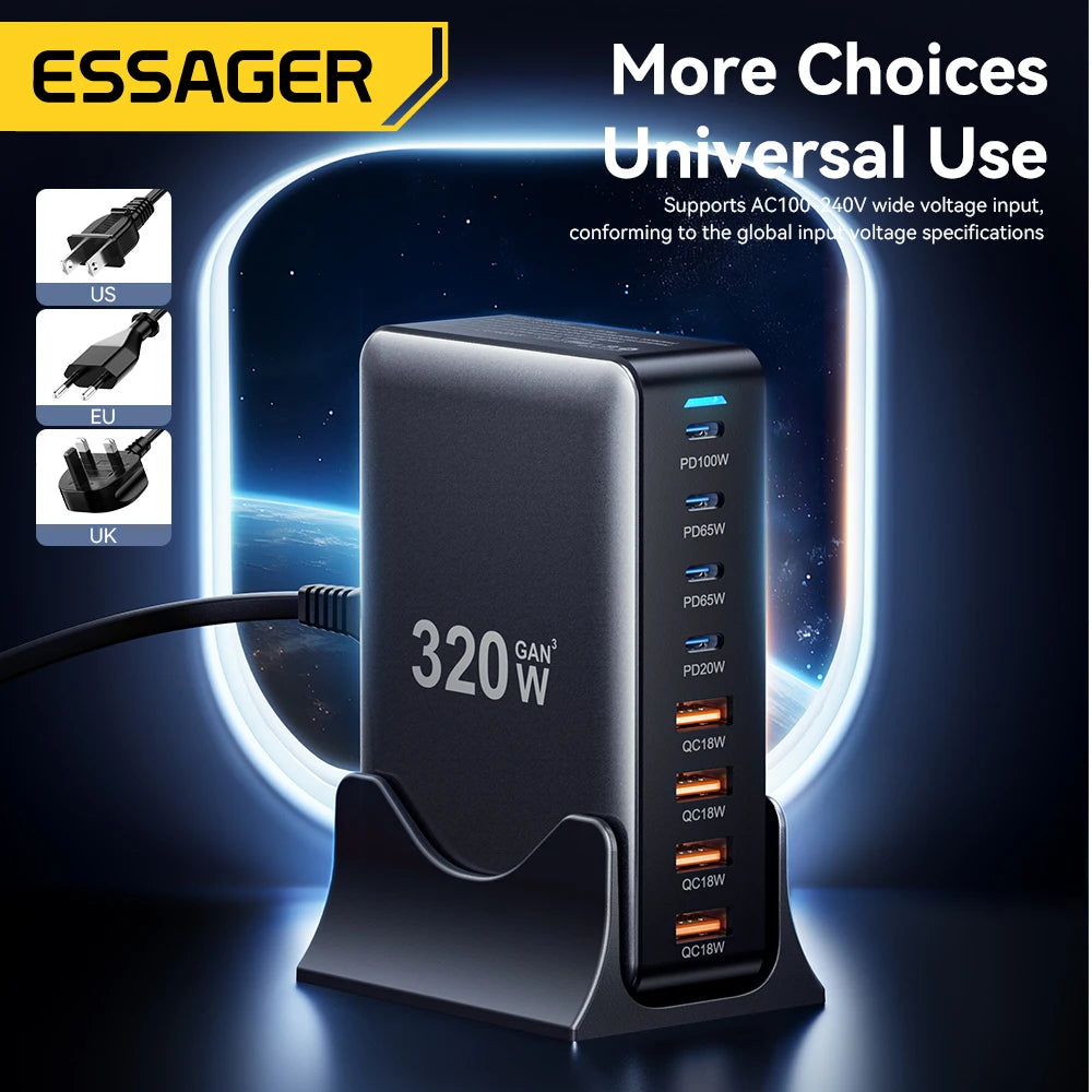 Essager 320W GaN Charger 8Port USB Type C Desktop