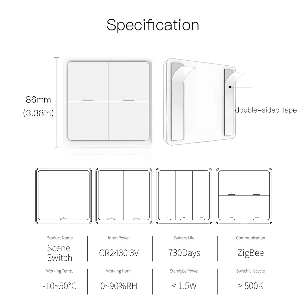 MOES 4 Gang Tuya ZigBee Wireless Scene Switch