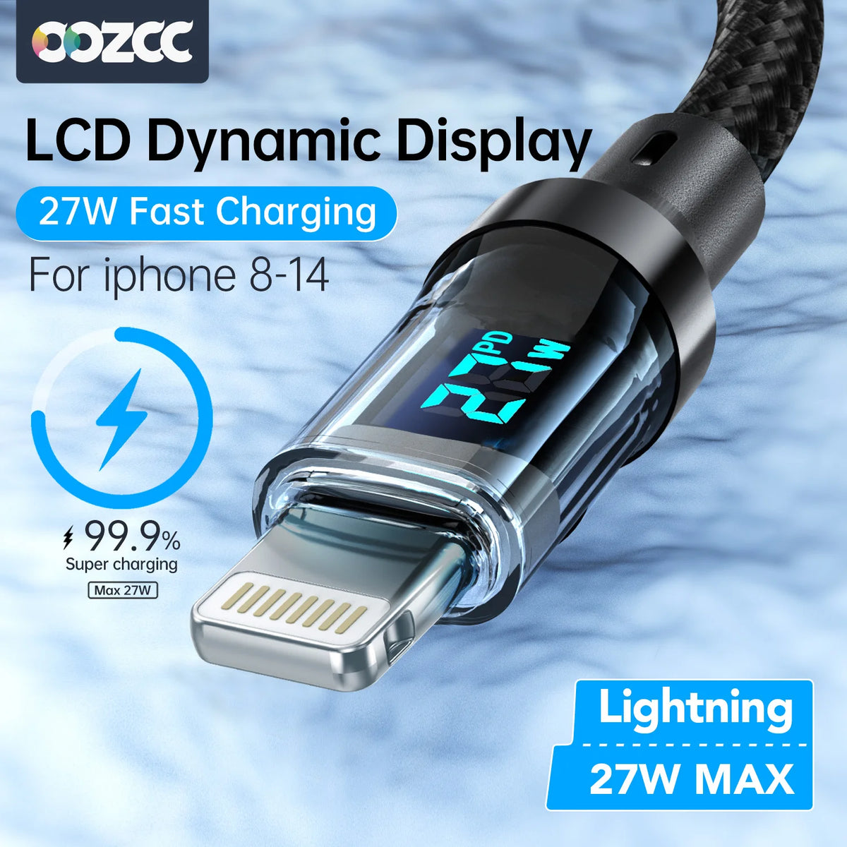 PD 27W Fast Charge Cable LCD Display Transparent