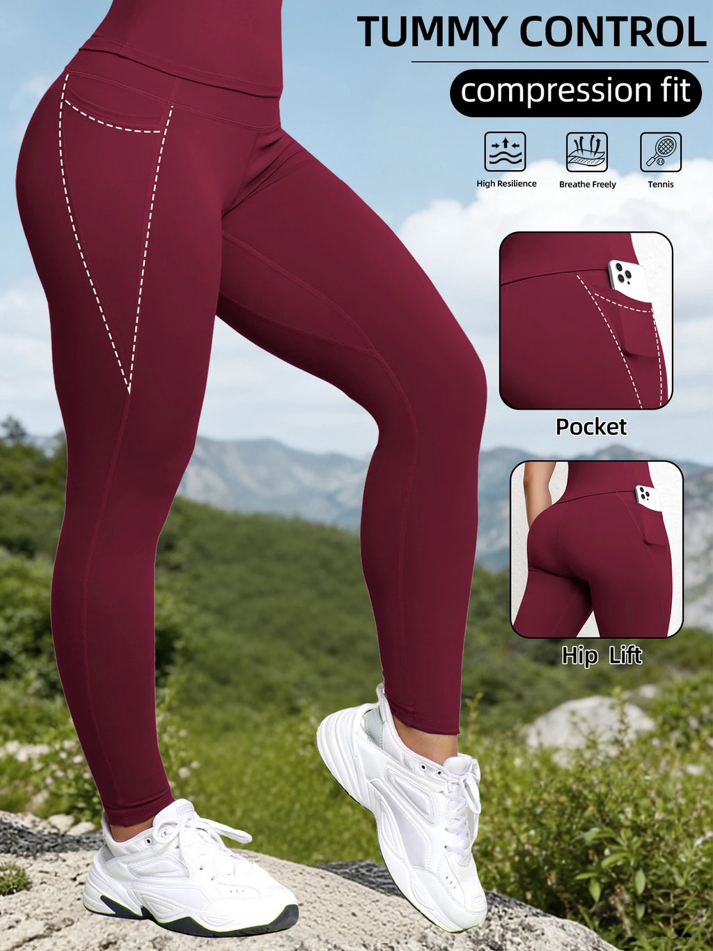 Women's High Waist Leggings With Pockets Stretch Yoga