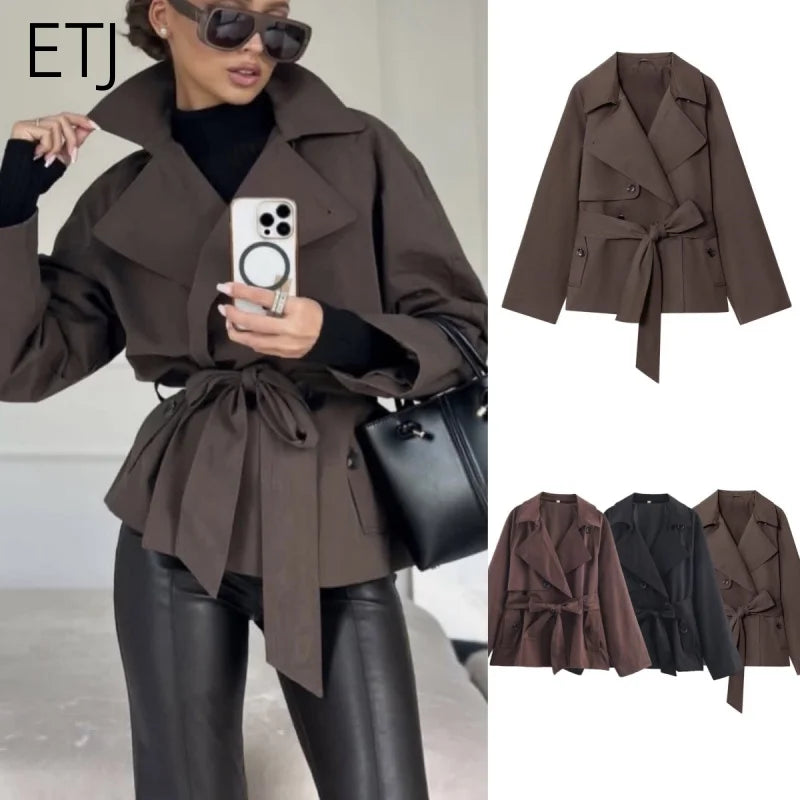 Women's British Lapel Maillard Belt Trench Coat