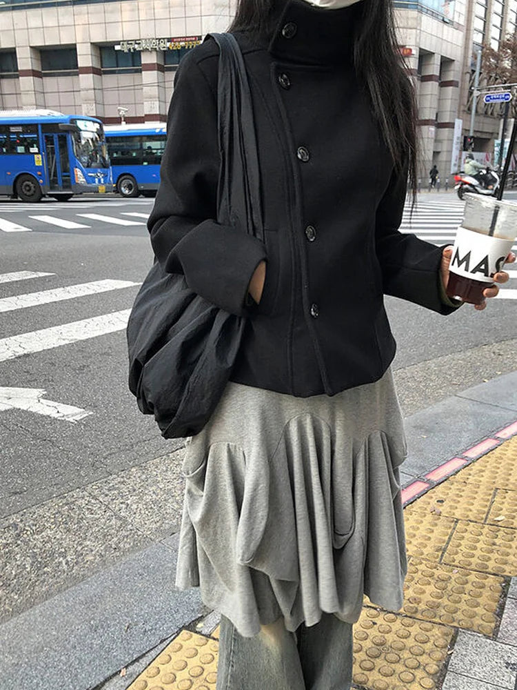 Manteau slim rétro à col montant pour femme