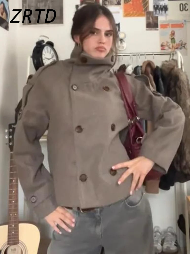 Women's Double Breasted Wool Short Coat