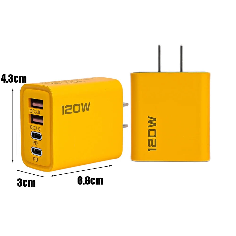 120W Fast Charging 4 Ports Mobile Phone Charger QC3.0