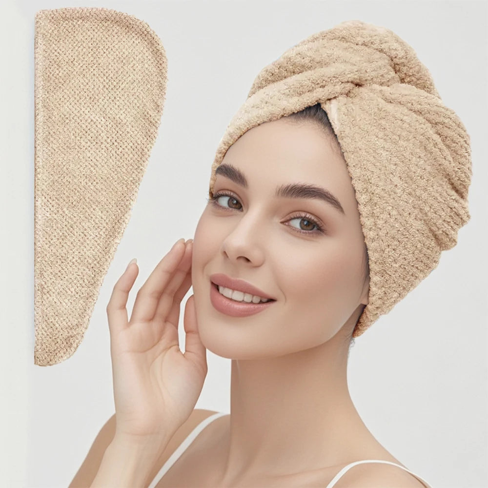Solid Color Hair Towel Textured Dry Hair Cap 9.8'
