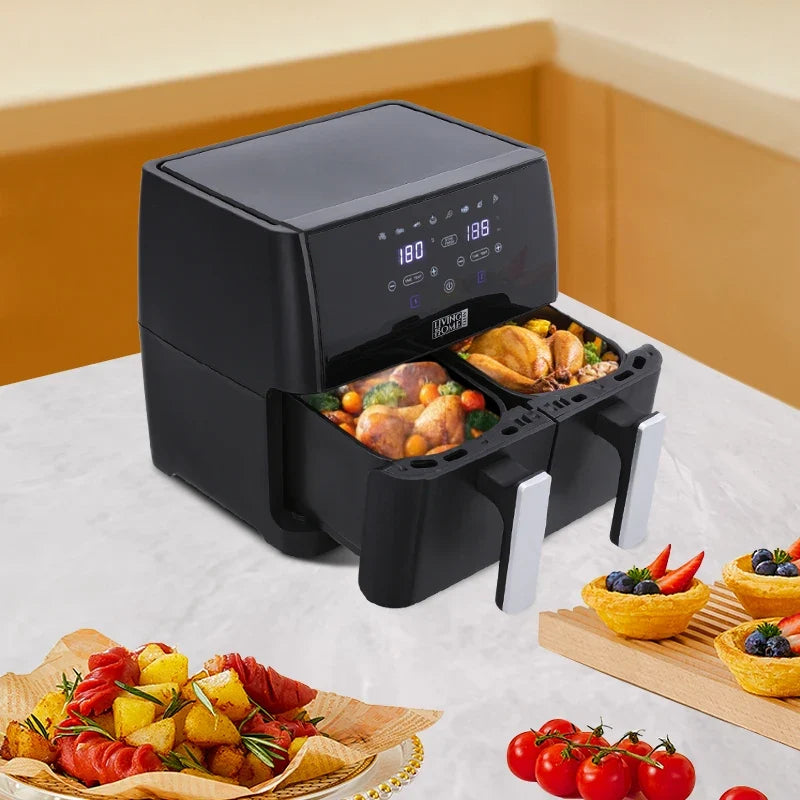 Friteuse à air double panier KOMORE 8L 1700W avec écran tactile, température réglable de 80°C à 200°C, minuterie de 30 min et arrêt automatique