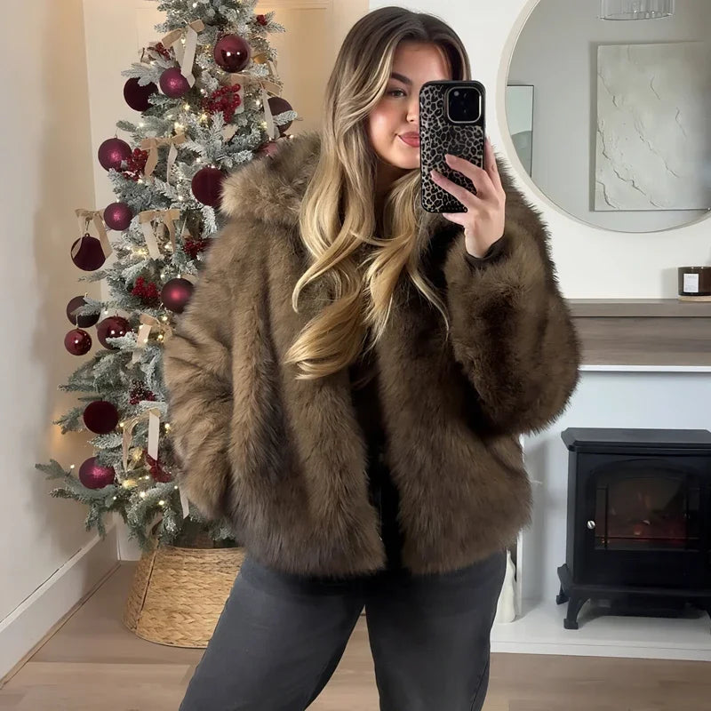 MUJER Faux Fur Hairy Coat Woman Warm Winter Fluffy Coat