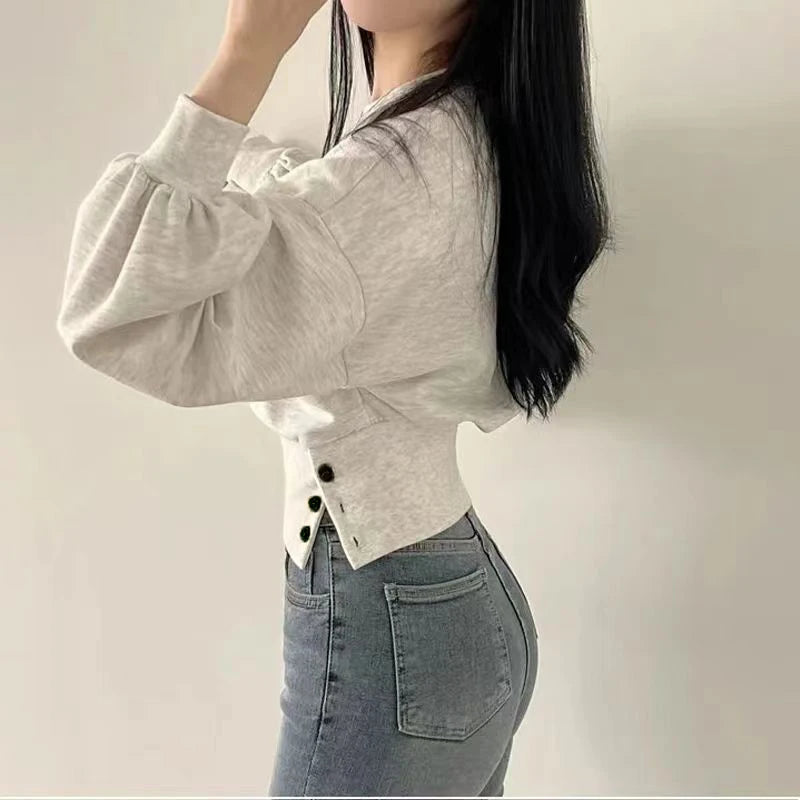 Pull court à manches lanternes pour femme