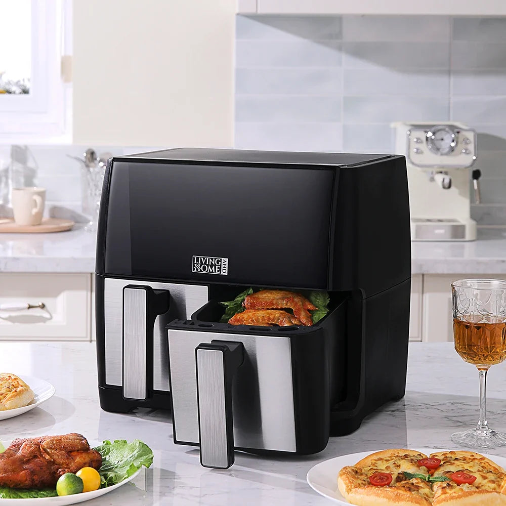 Friteuse à air double panier KOMORE 8L 1700W avec écran tactile, température réglable de 80°C à 200°C, minuterie de 30 min et arrêt automatique