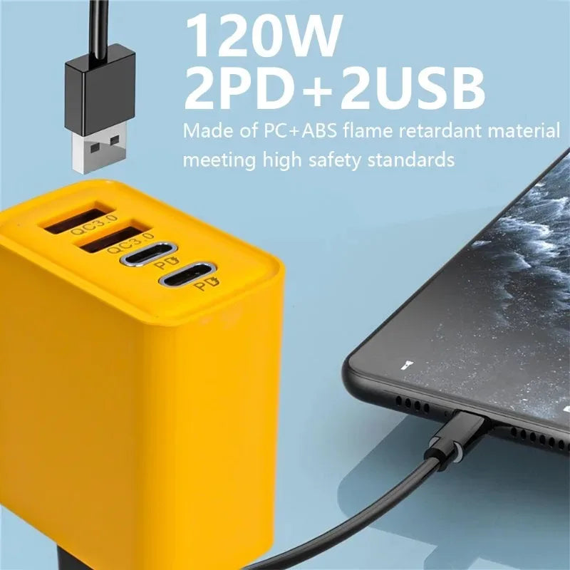 120W Fast Charging 4 Ports Mobile Phone Charger QC3.0