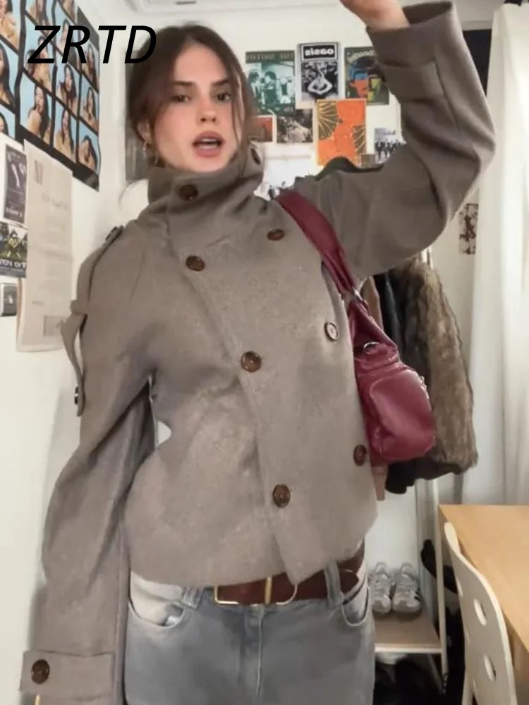 Women's Double Breasted Wool Short Coat